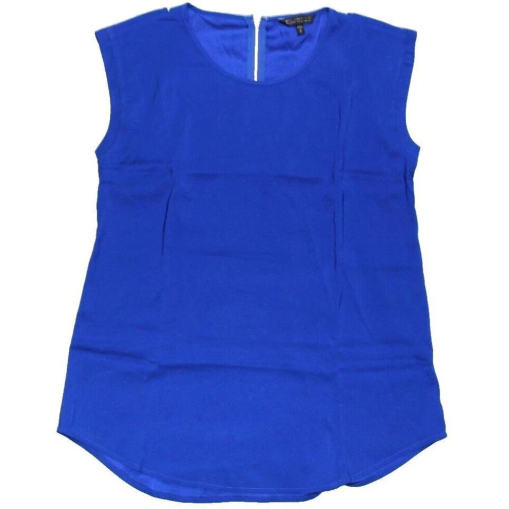 Express Womens Blouse Blue Sleeveless Open-Back Zip Shirt NWOT Size M Defect